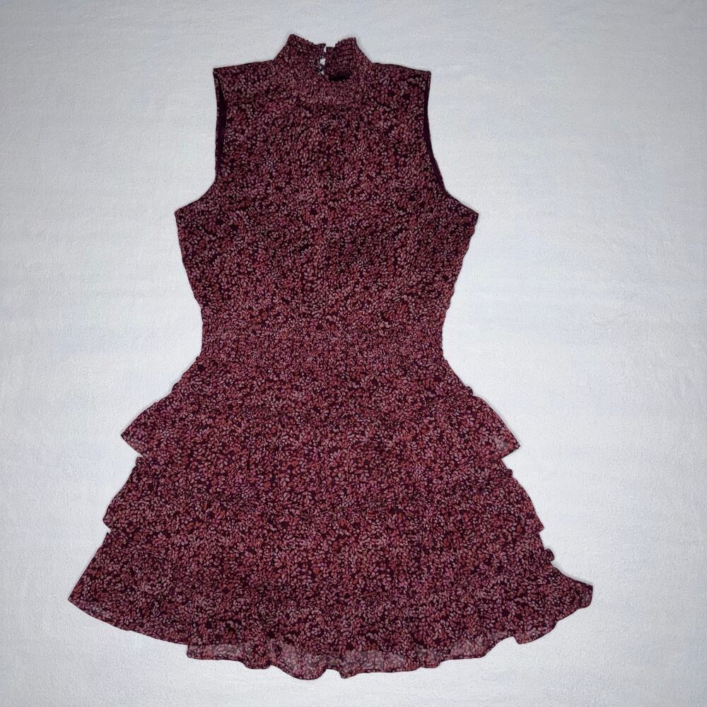 Sleeveless Floral Mock Neck Ruffled Dress